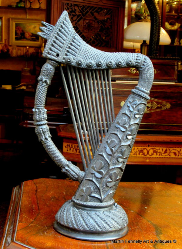 576 Sold Hand Carved Bog Oak Irish Harp Late 19th Ct - Irish - Large