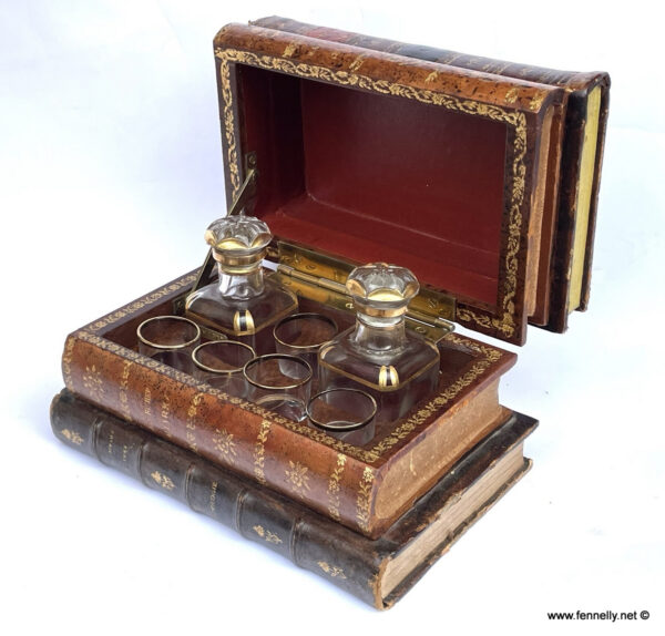 680 Sold Antique French Trompe l’Oeil Books Liquor Caddy Tantalus