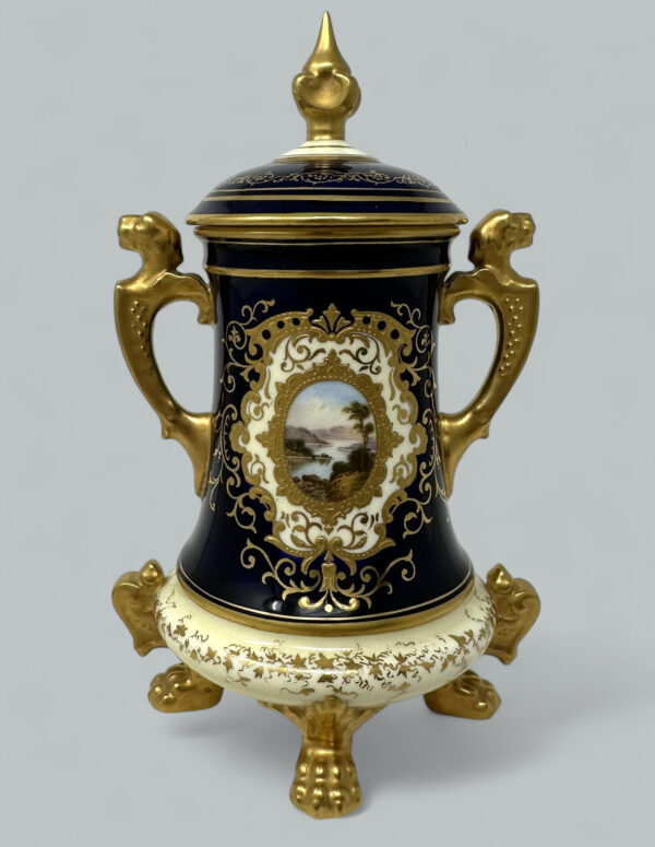 940 Sold Antique Coalport Hand Painted Porcelain Vase Urn English Landscape Painting 1910
