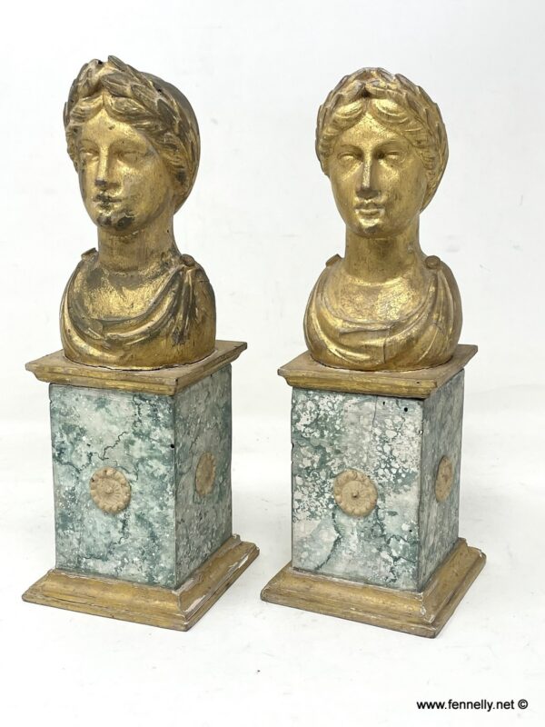016 Pair Classical  Carved Gilt Wood Busts - Italian Circa 1760