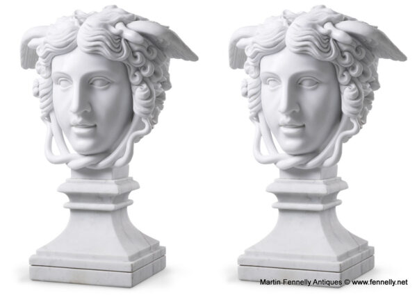 M147 Sold Pair of White Marble Medusa Busts - Solid Marble - Large