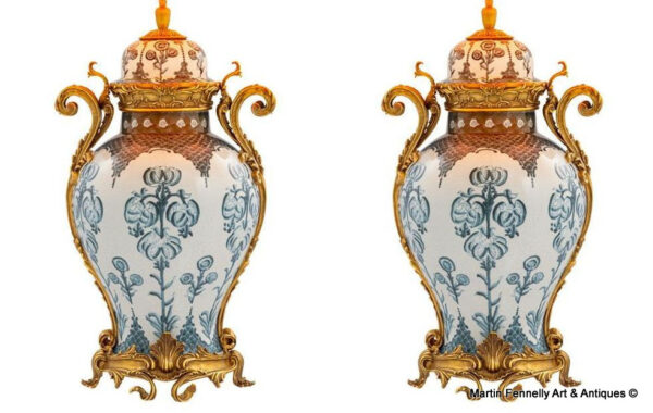 M072 Sold Pair Large Ceramic and Gilt Table Lamps - French Empire Design