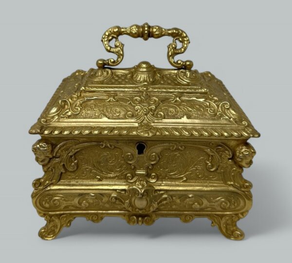 166 Antique Lady's Ormolu Bronze Dore Jewellery Box Casket Maison Boissier Paris