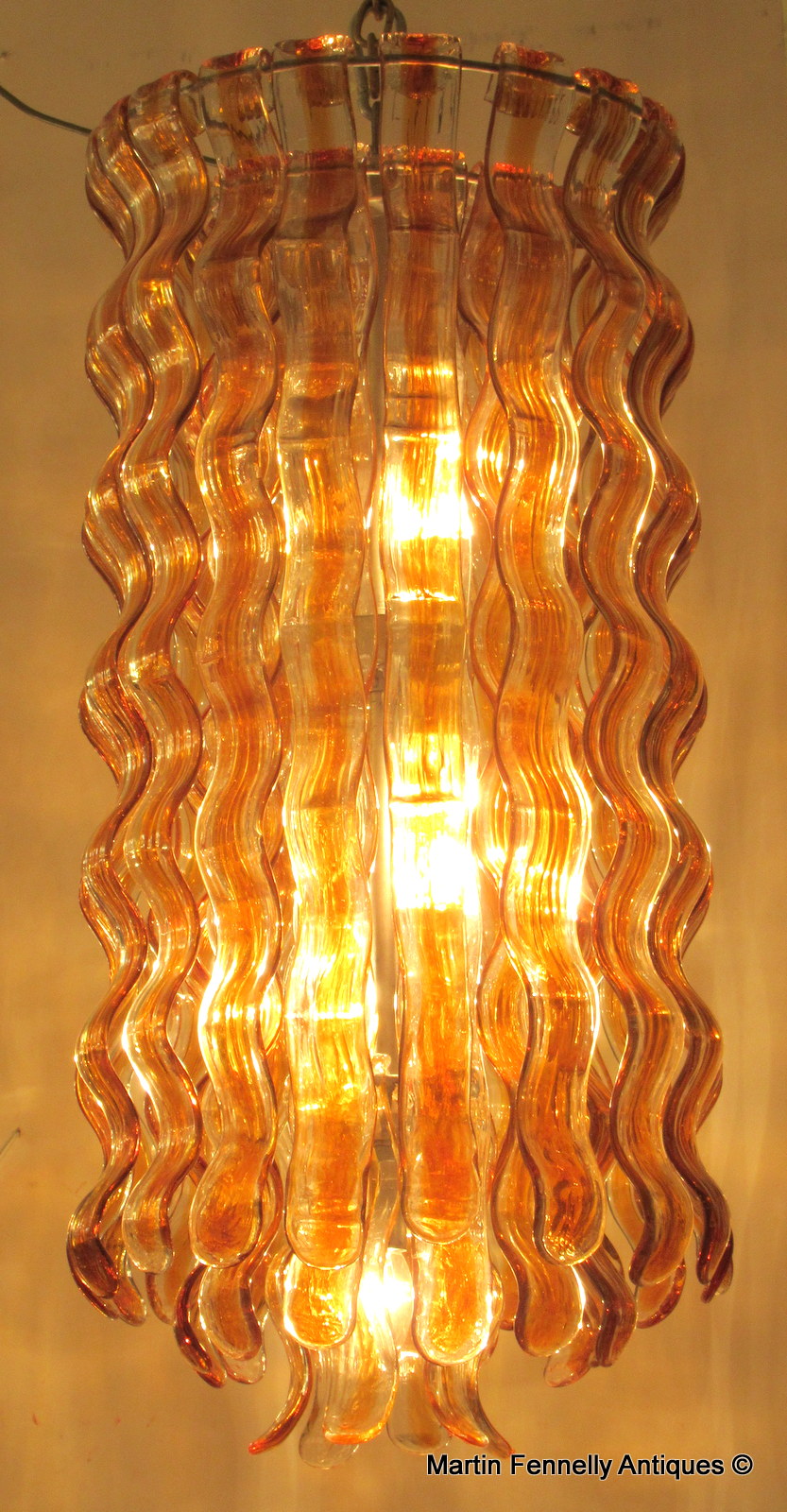 M060 Sold Rare Mazzega - Wave Chandelier - Italian - Amber Murano Crystal - Image 3