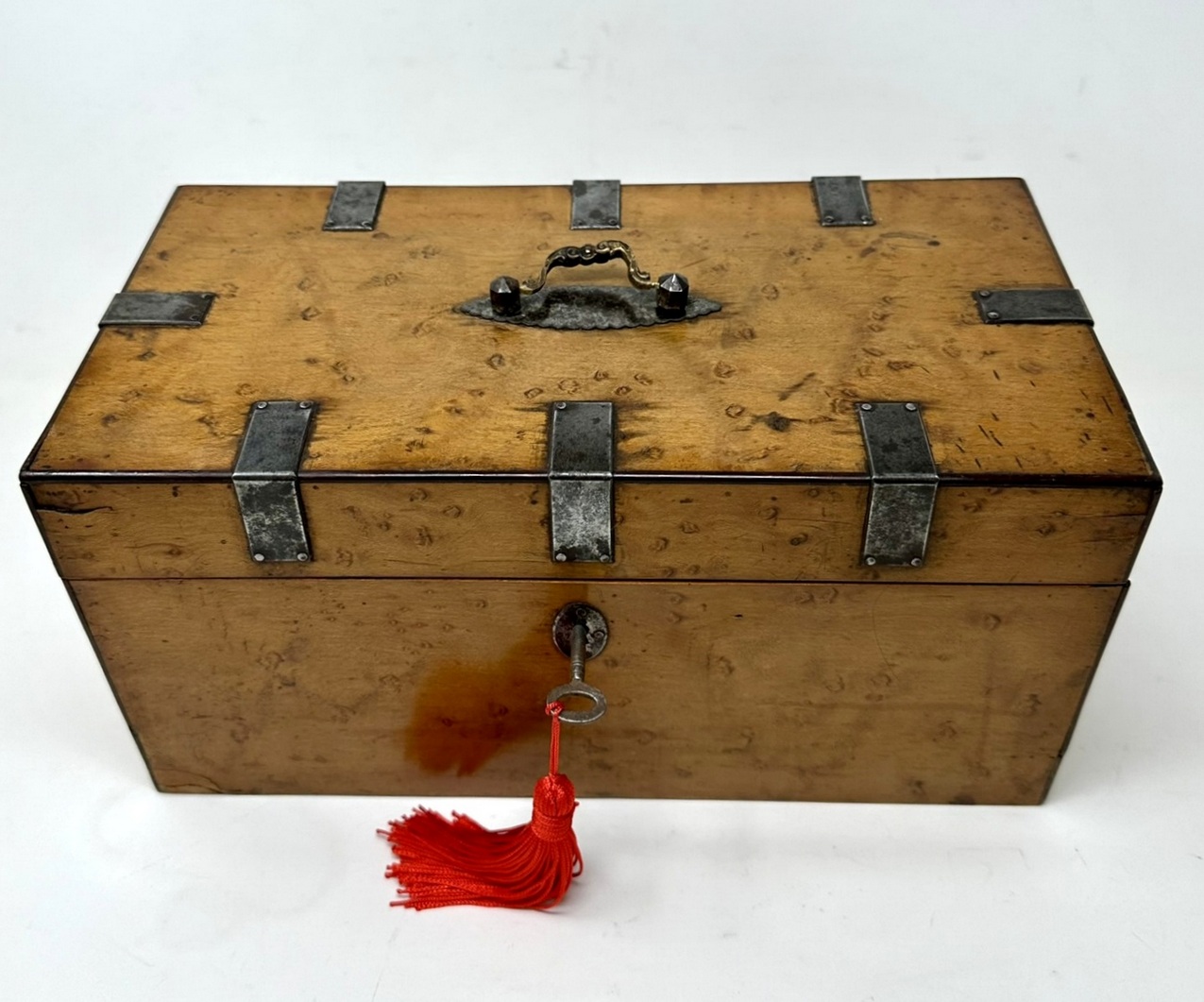 677 Antique Georgian Birdseye Maple English Double Tea Caddy Box Cut Crystal Bowl - Image 2