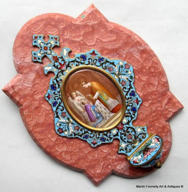 523 Sold Superb French Marble Cloisonne Holy Water Font late 19th Ct