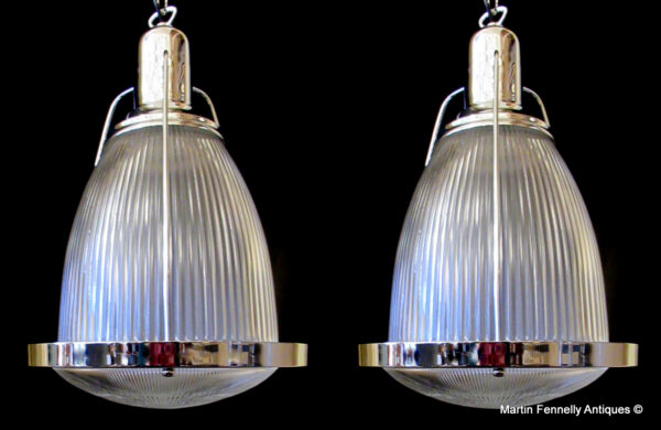 170 Superb Pair of Prismatic Glass and Chrome Lanterns - English