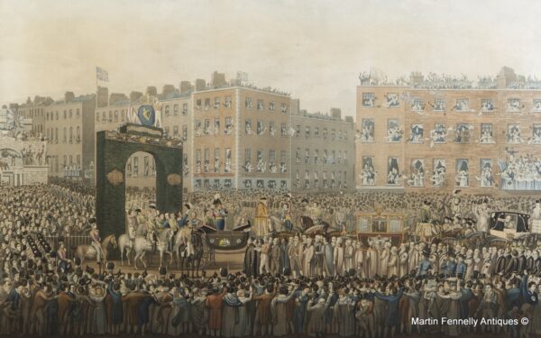 226 Sold Rare Pair of coloured aquatints by Robert Havell of George IV visit to Dublin 1821