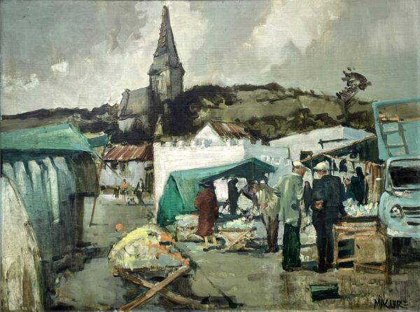 780 Cecil Maguire - Oil on Board - Old Clothes Market Clifden Galway