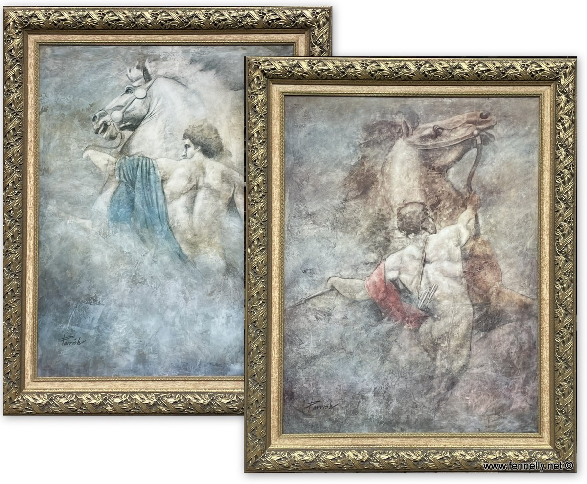 734 Pair of Large Coloured Prints by J Parrish - Gilt Frames