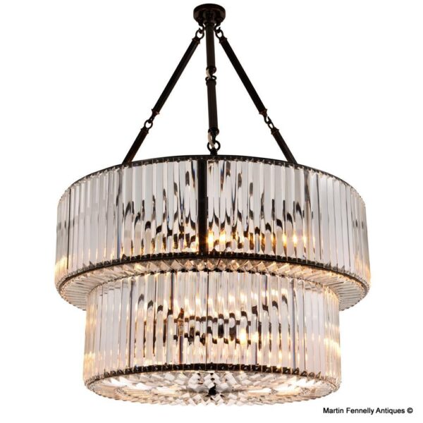 539b Sold Large Double Infinity Chandelier  -  Cut Glass  -  Gun Metal