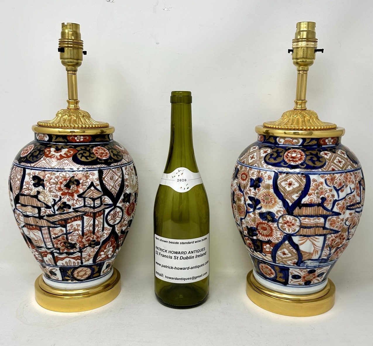 218 Sold Antique Pair Japanese Chinese Imari Porcelain Ormolu Table Lamps Blue Red Gilt - Image 7