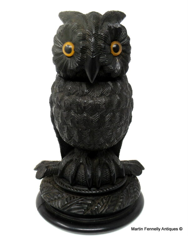 045 Fine Irish Bog Oak Hand Carved Owl poss. Cornelius Goggin 19thCt