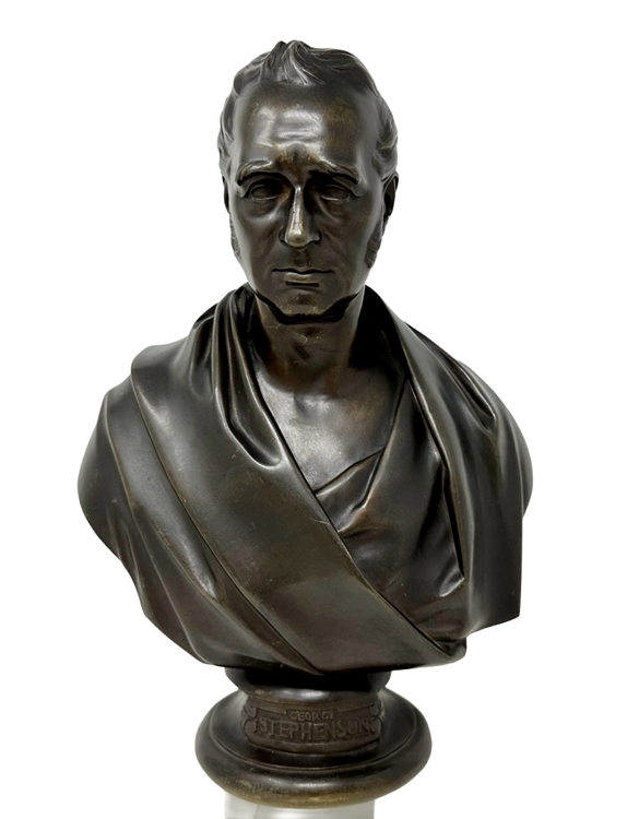 768 Antique Male Bronze Bust George Stephenson Railways Interest Edward William Wyon