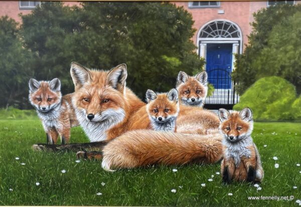586 Sold 'The New Residents of Fitzwilliam Square'  Oil on Panel Steve Burgess (Born 1960)