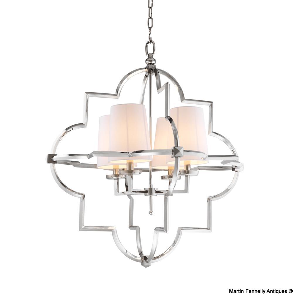 M010 Nickel finish pendant Lantern with Cream Shades