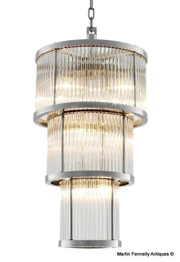 M055 Sold Nickel and Glass Lantern - The Avery Chandelier Mid Century - Modern