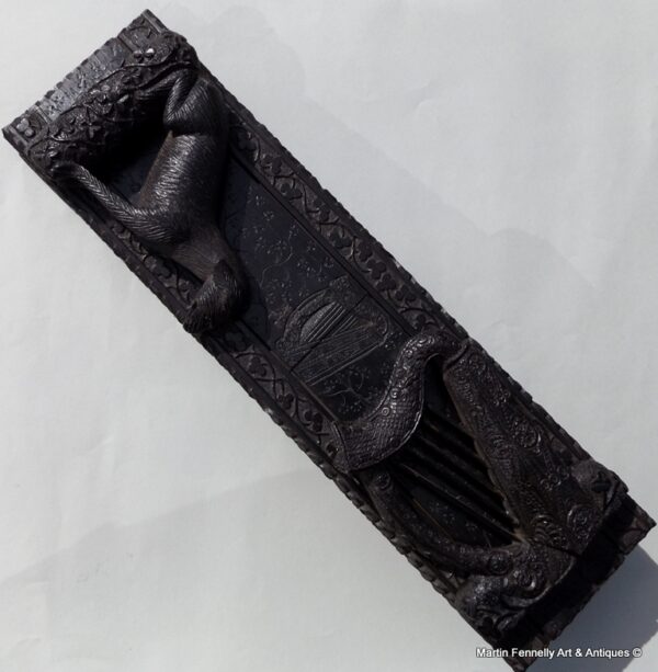 292 Sold Irish Carved Bog Oak Book Slide Cornelius Goggin Label 19Ct