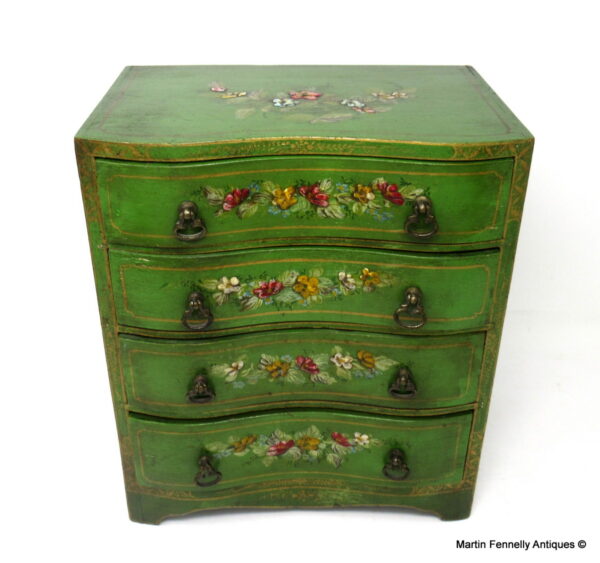 551 Sold Victorian Miniature Hand Painted Serpentine Fronted Chest - English Circa 1900