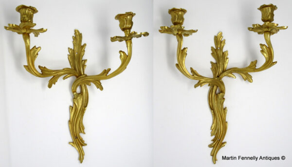 653 Sold Set Four Gilt Bronze French Rococo Wall Lights Appliques late 19thCt