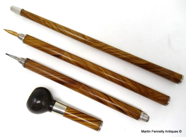 500 Malacca Austrian System Writers Walking Stick Silverplated Mounts 19thCt