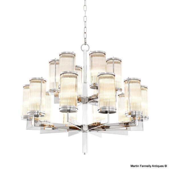 M064 Sold The Claridge Chandelier - Stunning Nickel and Glass Chamdelier