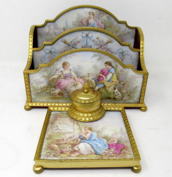 380 Sold Antique French Sevres Ormolu Gilt Bronze Dore Letters Holder Inkwell
