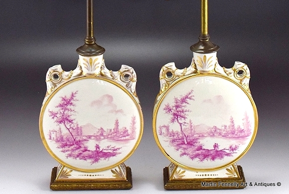 879 Sold Pair of French Limoges Porcelain Table Lamps - Crca 1890