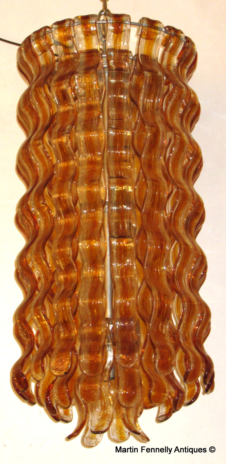 M060 Sold Rare Mazzega - Wave Chandelier - Italian - Amber Murano Crystal