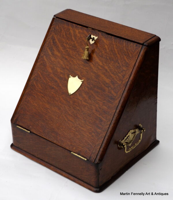 795 Sold Edwardian Desk Box - Oak with Brass Detail - Circa 1900