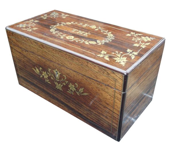 573 Sold French Rosewood Inlayed Tea Caddy - Circa 1880