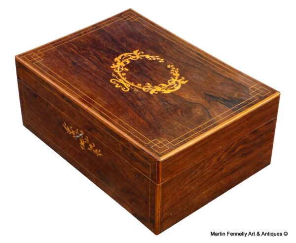 352 Sold French Scarf Box - Circa 1890 - Rosewood with Satinwood Inlay