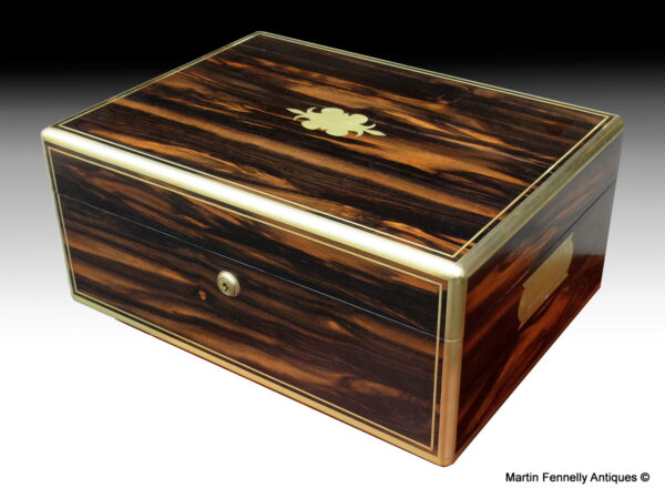 609 Sold Superb English Coromandel Brass Bound Jewellery Box - Circa 1850