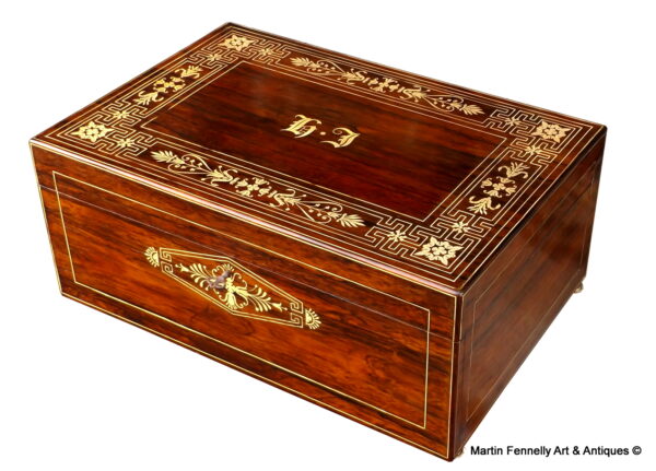 378 French Scarf Box - Circa 1890 - Rosewood with Superb Brass Inlay