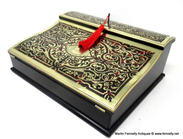 629 Sold Antique French Tortoiseshell Brass Inlaid Boulle Mahogany Writing Slope Box 19Ct