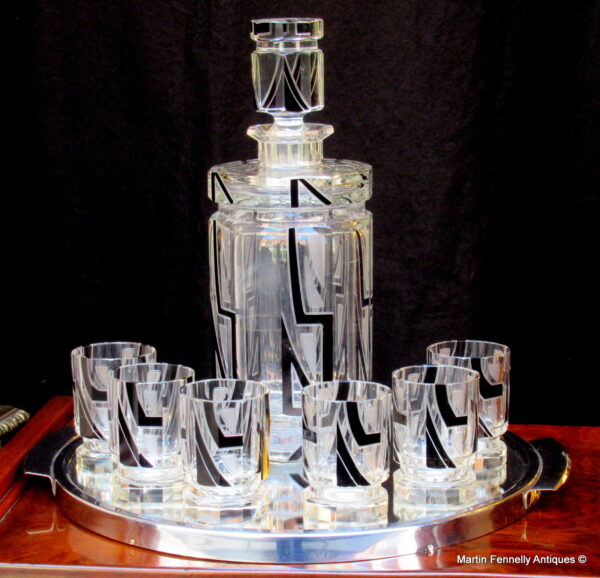 369 Sold Art Deco Crystal Decanter set Karl Palda 1930's - Original