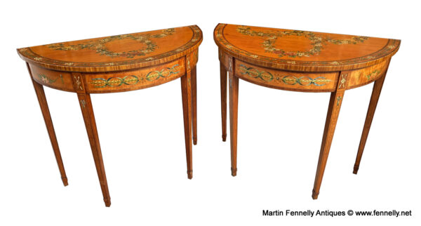 450 Sold Superb Pair of Hand Painted Satinwood Tables - English