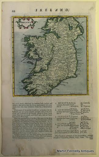 442 Sold Ireland Antique Map and Provinces Dating to Circa 1723