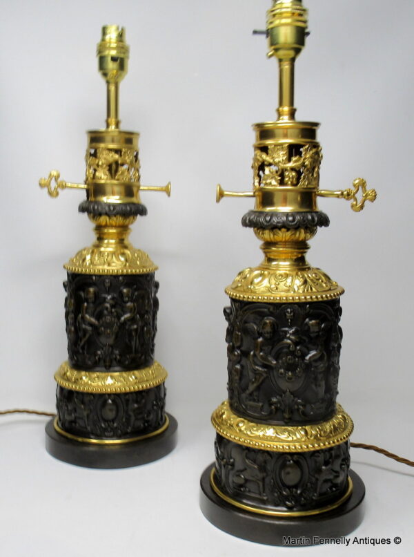 543 Sold Superb Pair French Bronze Electric Table Lamps Ormolu Mounts mid 19thCt