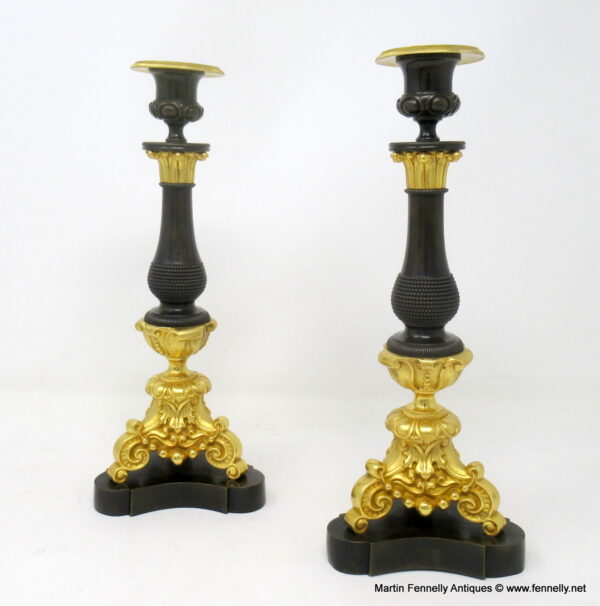 880 Sold Pair French Regency Period Ormolu Bronze Candlesticks early 19th Ct