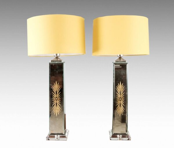 035 Sold Superb Period Art Deco Pair of French Lamps - Mirrored Columns