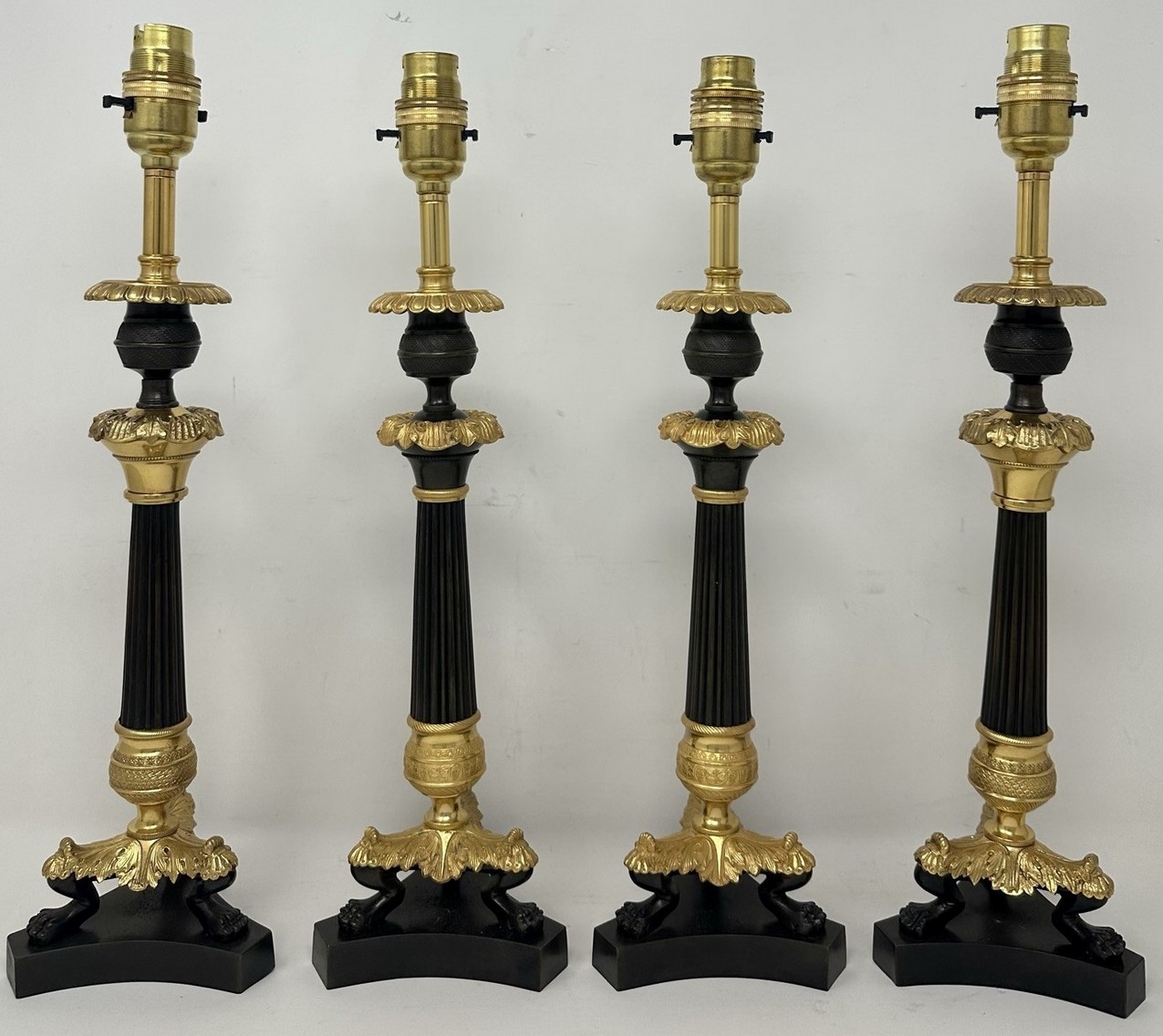 890 Antique Set Four French Doré Bronze Neoclassical Ormolu Candlesticks Lamps 19Ct - Image 2