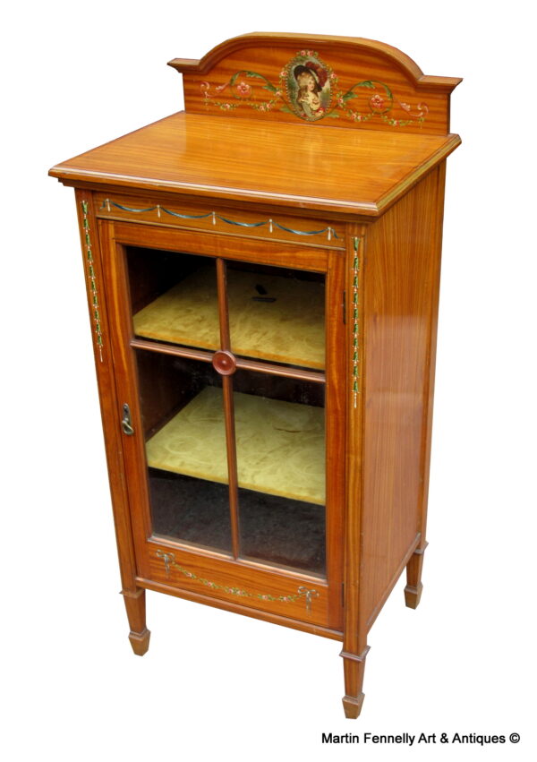 937 Edwardian Hand Painted Satinwood Display Cabinet - Circa 1910