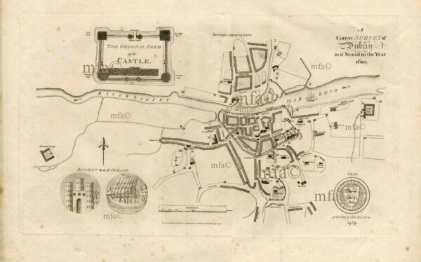 786 Ancient Map of Dublin 1610 - Produced by Malton 1792