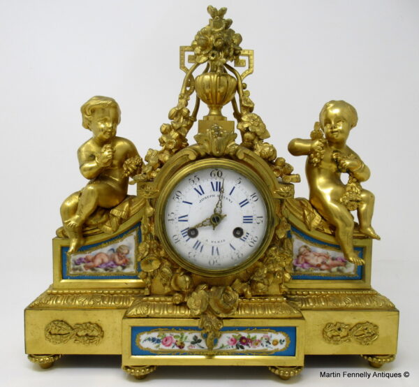 182 Sold Fine French Ormolu Sevres Porcelain Mantle Clock Joseph Silvani Paris 19thCt