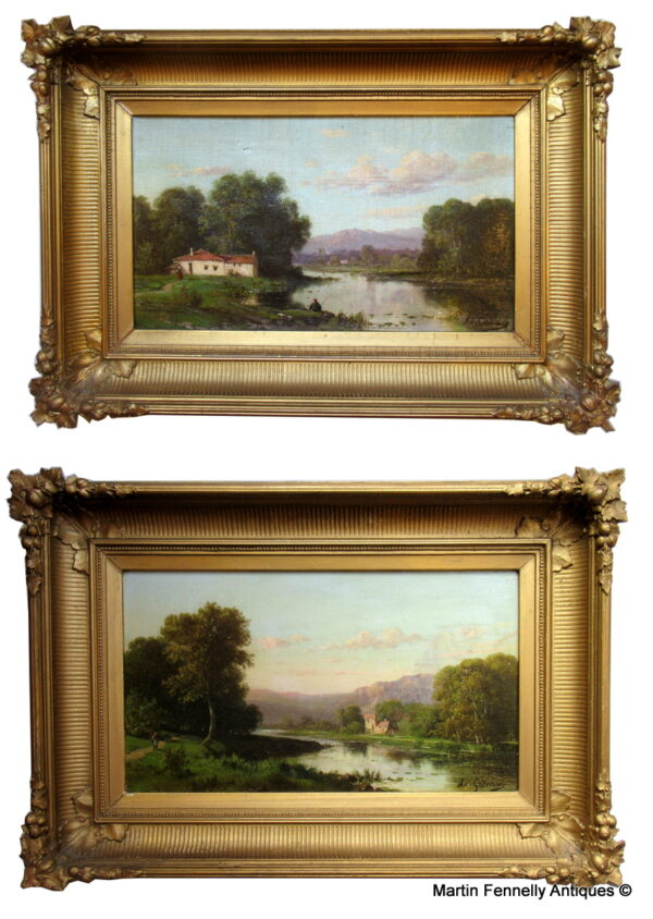 860 Sold Pair of Italian Landscapes - Alfred Godchaux (1835-1895) French - Oil on Canvas - Framed