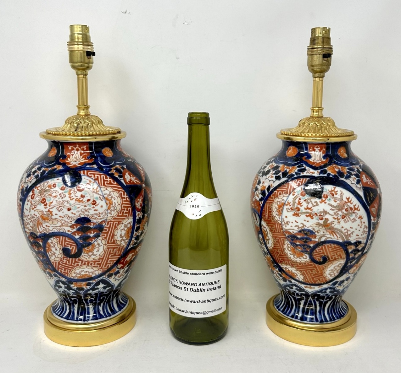 511 Sold Antique Pair Japanese Chinese Imari Porcelain Ormolu Table Lamps Blue Red Gilt - Image 6