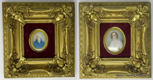 257 Sold Rare Pair Miniature Portraits Watercolours on Ivory Paintings early 19thCt