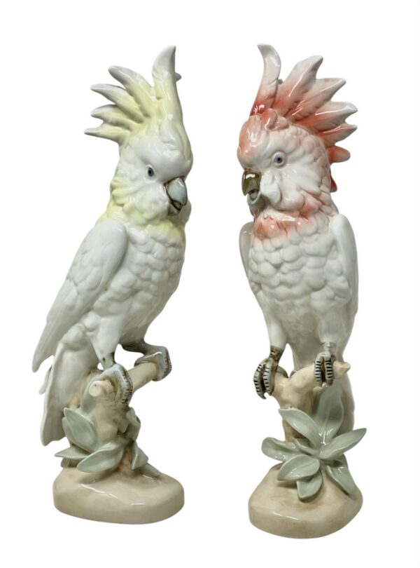 514 Pair Royal Dux Porcelain Crested Cockatoos Circa 1950