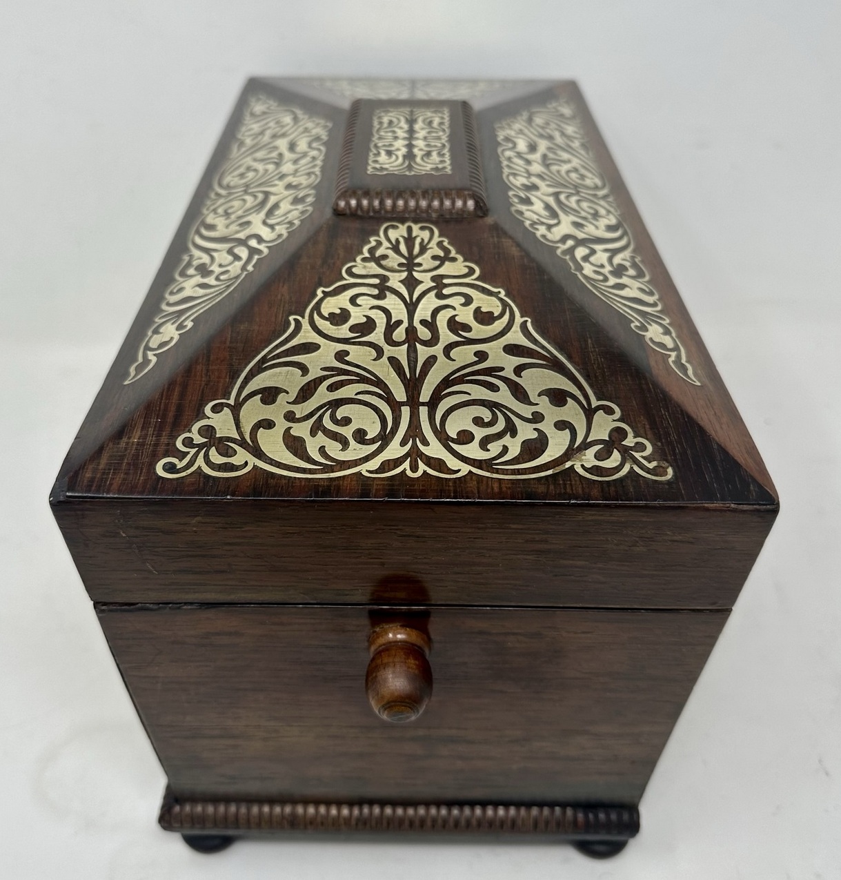 886 Sold Antique Brass Inlaid Rosewood English Tea Caddy Box Regency Gillows Lancaster - Image 4